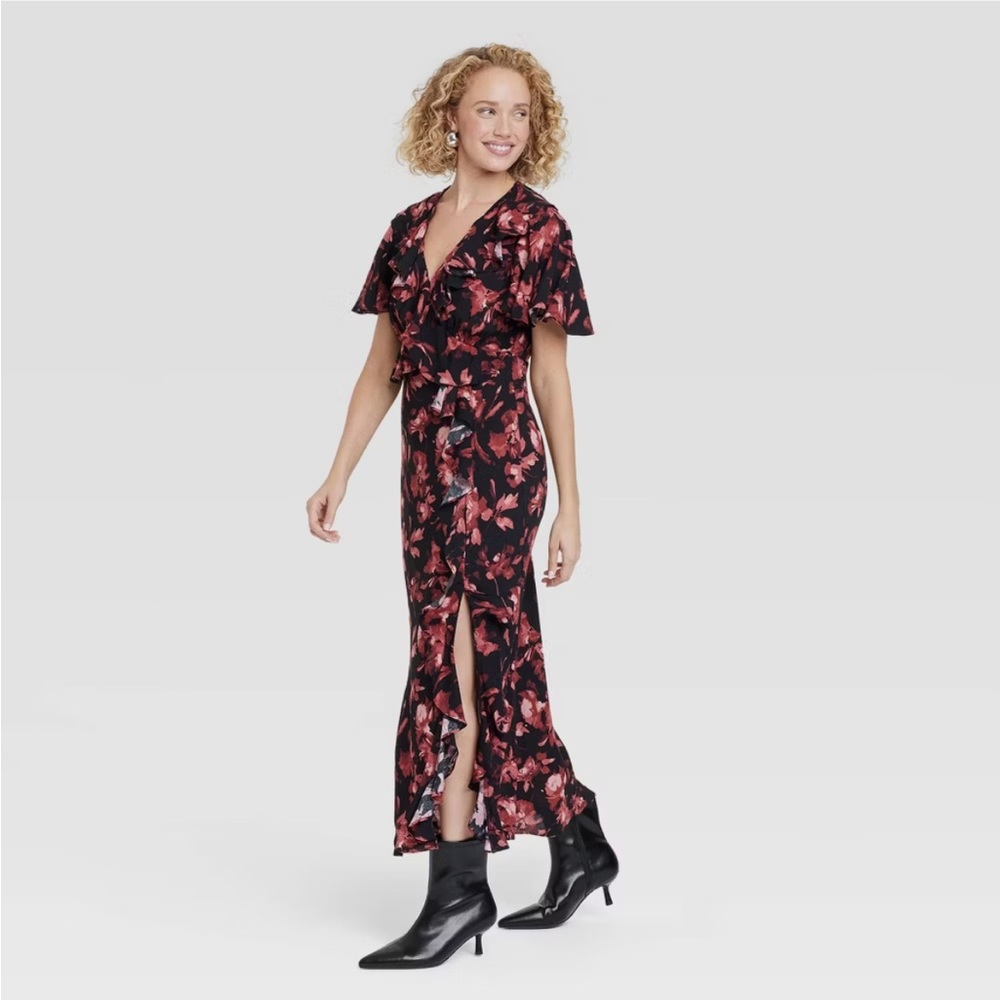 A New Day • Women’s Floral Ruffle Flounce Short Sleeve Maxi Dress XL NWT